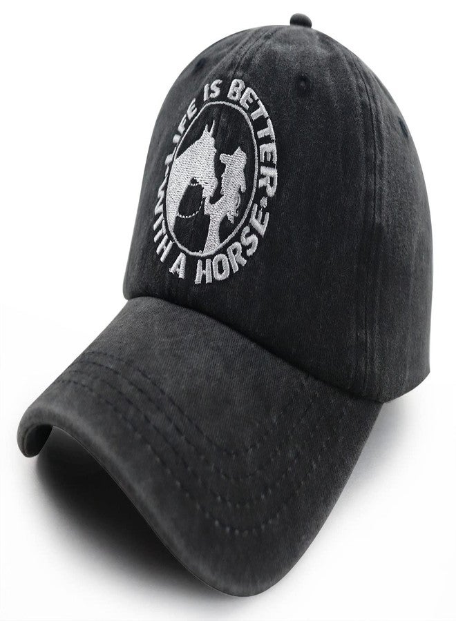 Vxchkerm Horse Gifts for Girls Women, Funny Embroidered Barn Hair Don't Care Hat, Adjustable Cotton Animal Farm Horse Decor Baseball Cap, Birthday Gifts for Mom Cowgirl Horse Lovers Farmer Ranch Owner Black - Image 3